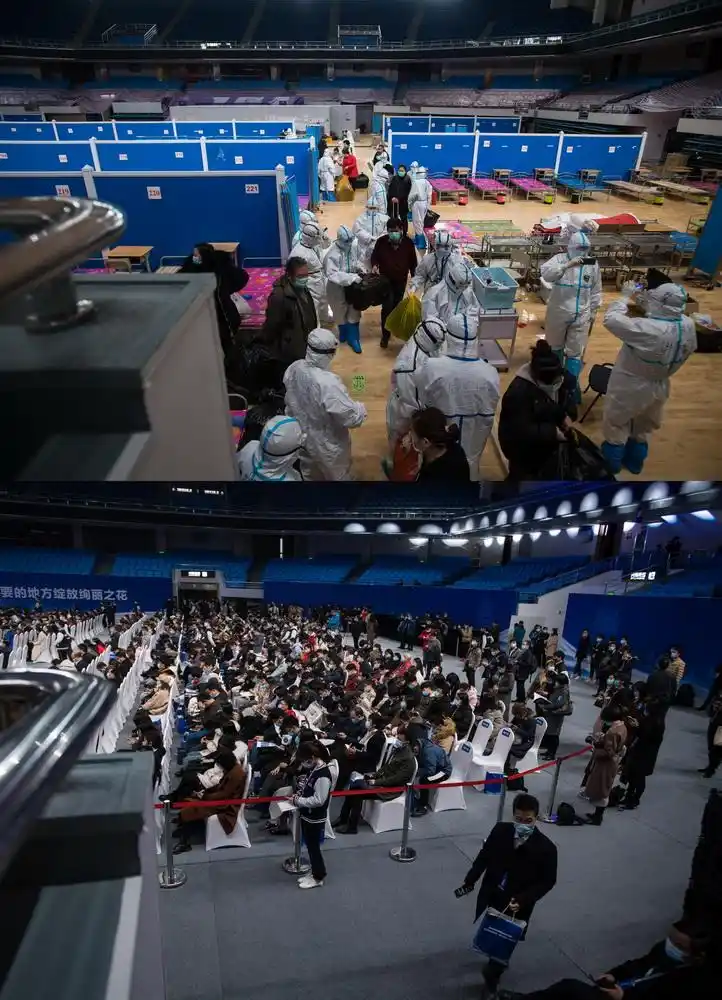 下图为12月2日,疫情期间作为武昌方舱医院的武汉洪山体育馆举行2021届