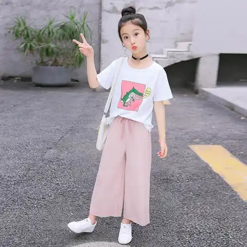 中大女孩子衣服儿童阔腿小学生套装女童夏装1215岁套装