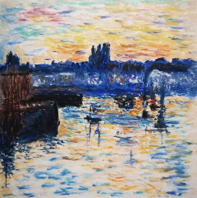 热门,#油画棒,#手绘临摹 ,#世界名画,#莫奈《迪耶普港 - 抖音