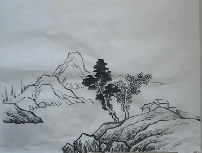 山水画《溪山清远》本课学习的重点:山石画法,夹叶树及点苔植被的画法
