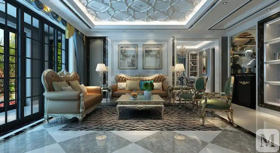 72.2万350㎡美式别墅装修美式后现代设计风格