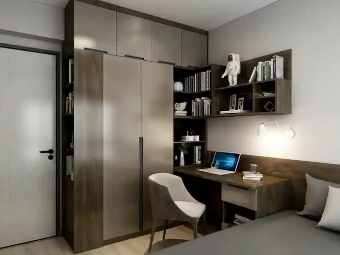 劳卡整体书房定制节约空间书柜书桌组合订做飘窗地柜木质吊柜