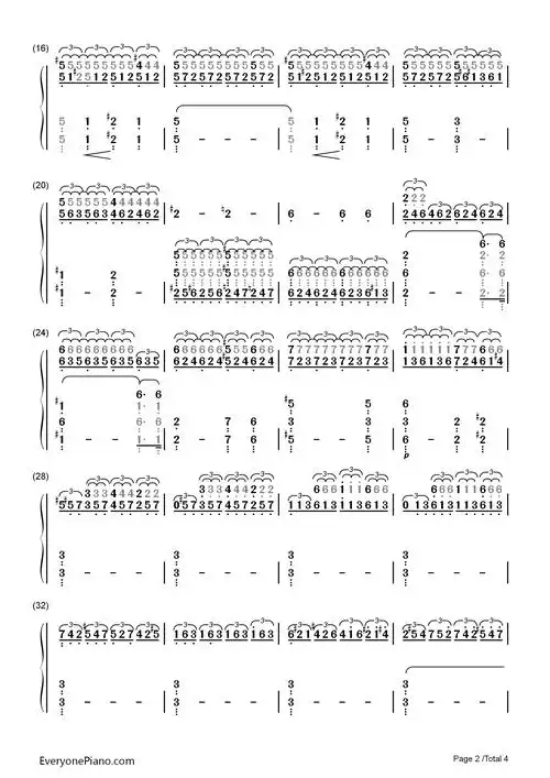 月光奏鸣曲-第一乐章双手简谱预览2-钢琴谱文件(五线谱,双手简谱,数字