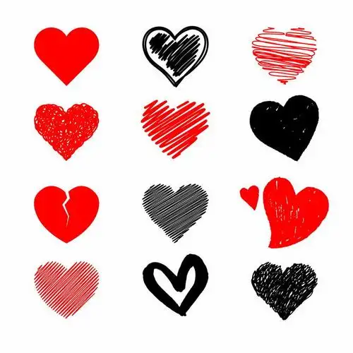 12款红心爱心黑色涂鸦心形符号图案png图片免抠eps矢量素材