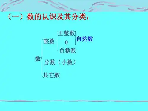 (一)数的认识及其分类: 正整数 整数 数 0 负整数 自然数