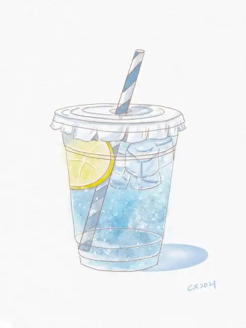 画画柠檬苏打水