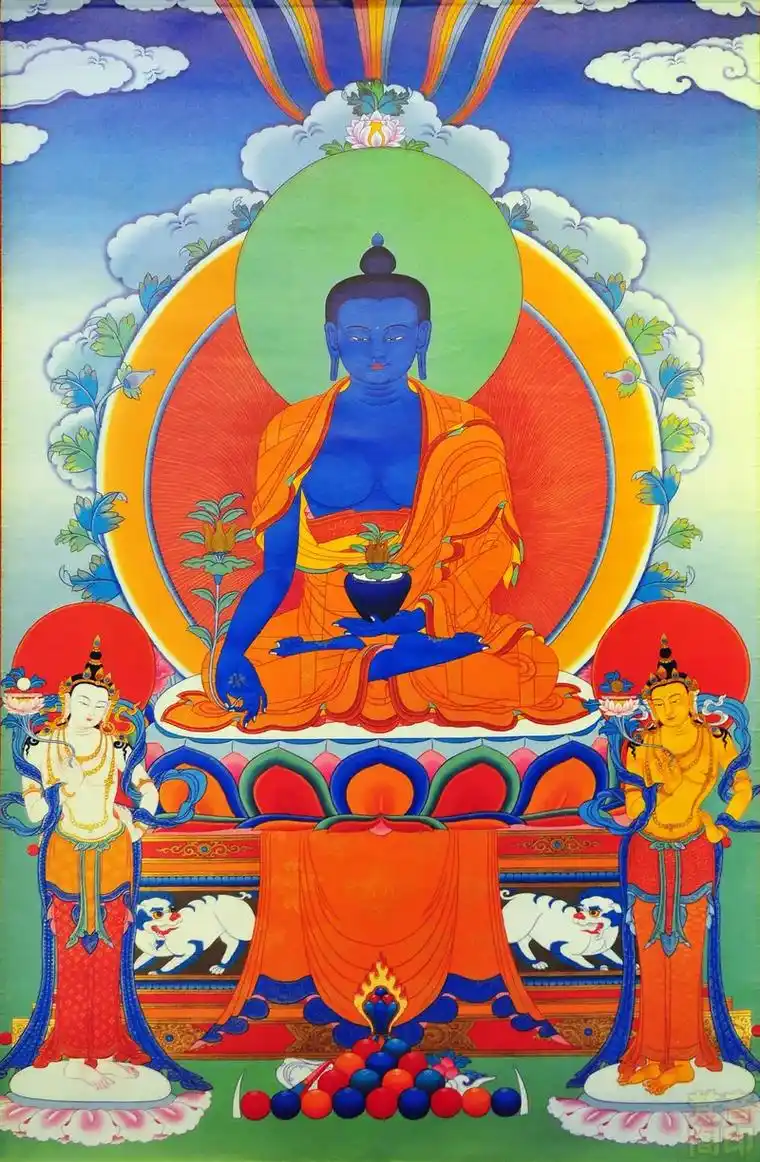 东方三圣药师七佛药师净土眷属全图唐卡.#上热门 #挂画 #唐 - 抖音