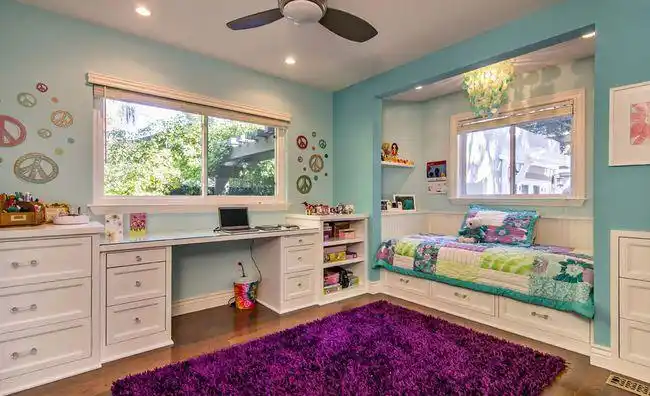 8款时尚儿童房飘窗设计,除了好看也得好玩|窗台|书桌|收纳柜|窗帘