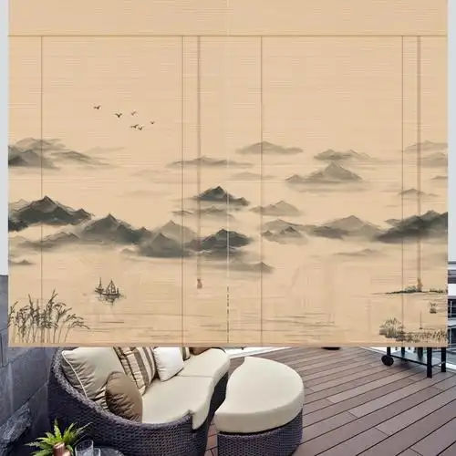 窗帘卷帘竹帘子门帘隔断阳台客厅茶室中式日式遮光遮阳山水画 图案12