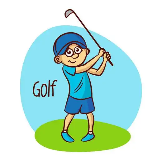 卡通儿童,卡通男孩,戴帽子的男孩,打高尔夫球的男孩,休闲卡通插画