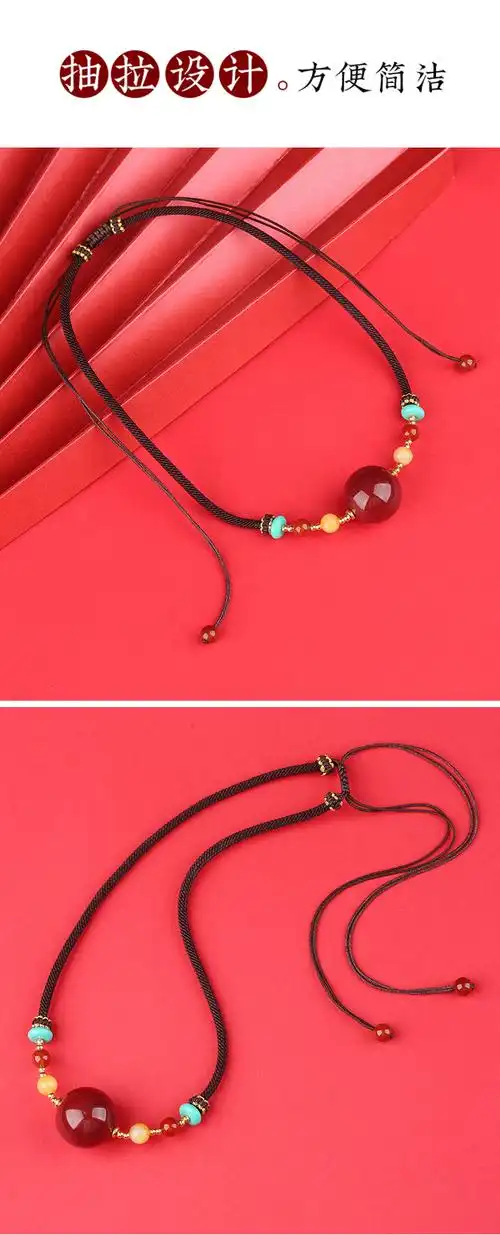 珀芙诺朱砂转运珠吊坠时尚项链女士锁骨链情人节挂件项链首饰透光晶体