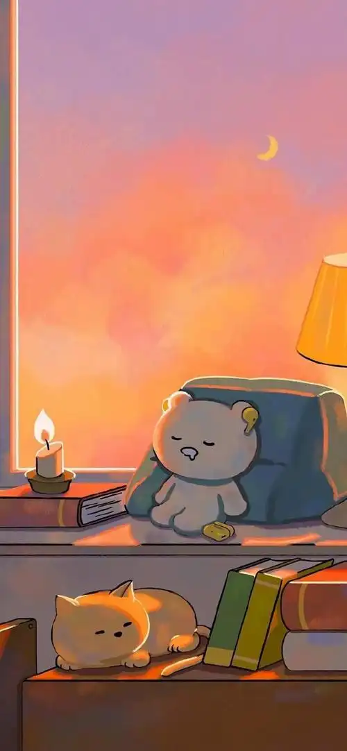 治愈系插画壁纸,小熊的惬意生活
