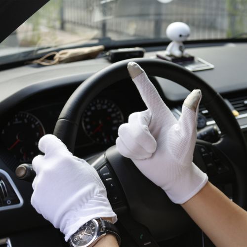触屏开车白手套防晒薄防滑手套纯棉吸汗驾驶骑行代驾手套男女四季