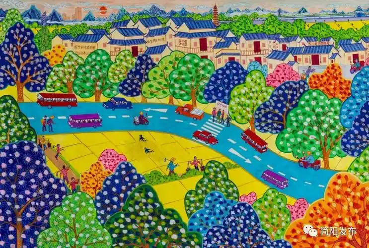 简阳农民画一起云赏画感受农村新风貌