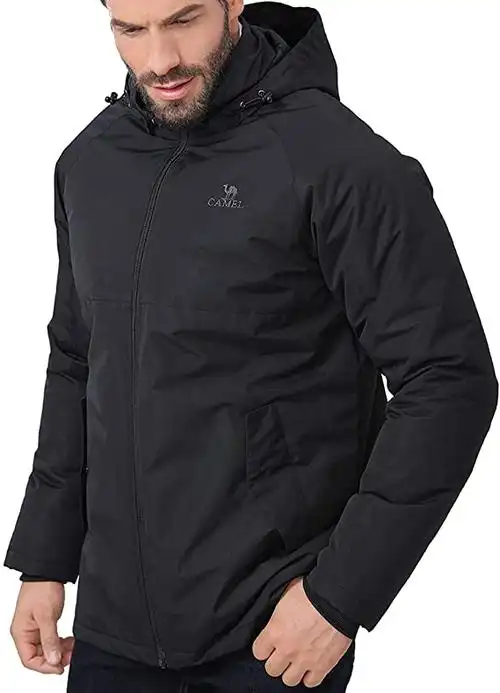 camel crown 男式冬季夹克连帽休闲绗缝保暖雪外套羊毛衬里棉质防水