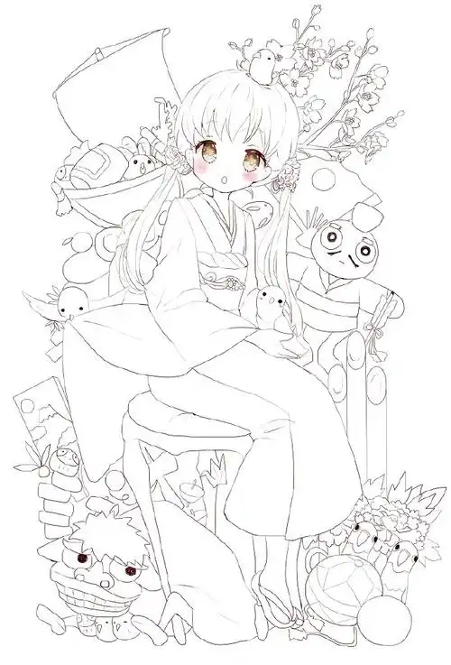 动漫人物手绘线稿图,新手很喜欢的萌妹子手绘