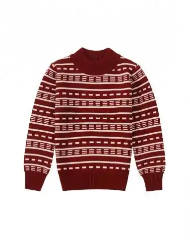 男童暗红/白条横条提花毛衣