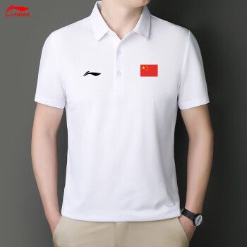 李宁中国polo衫男装2023夏季新款红旗翻领短袖休闲透气运动服t恤 白色