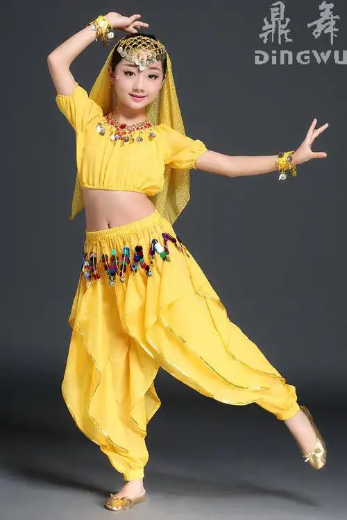 儿童肚皮舞服装演出服套装短袖 幼儿园女童印度舞表演服 彩片裤