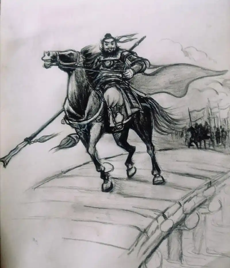 人物画 #黑白线描画 #原创手绘 张飞 - 抖音