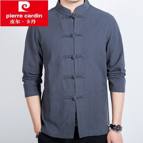 皮尔卡丹品牌男装 秋季男士长袖唐装中国风棉麻薄款商务中式外套汉服