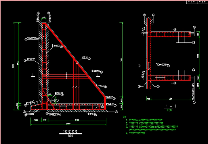 扶壁式挡土墙结构大样及配筋图