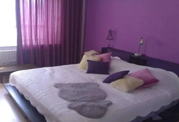 紫色运用到卧室装修当中不会有压抑感,反而给人一种雅致的效果,紫色