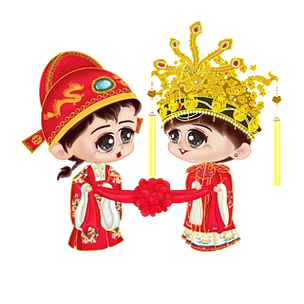 中式婚礼传统婚服敬酒服古代古装结婚礼服喜服新郎新娘手绘插画粉色