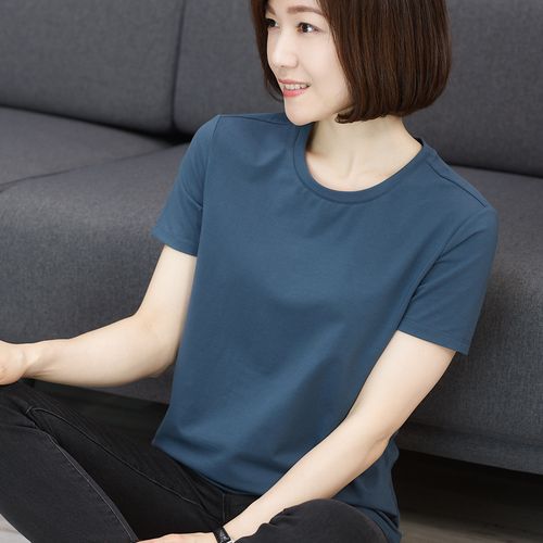 女士半袖打底衫大码体恤上衣2021新款夏装白色纯棉妈妈短袖t恤女