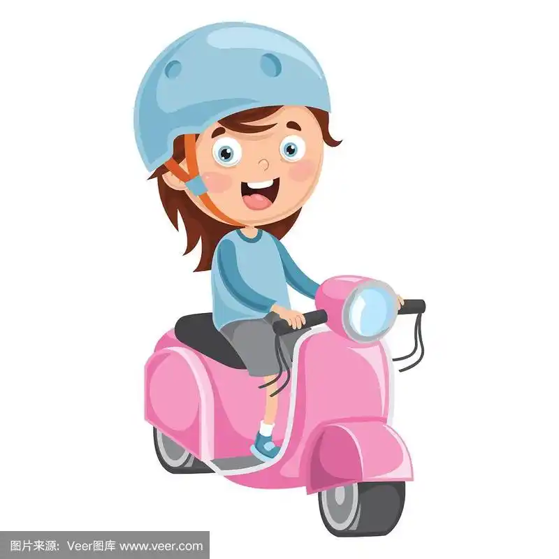 矢量插图的孩子骑摩托车
