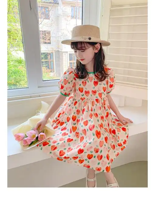 女童连衣裙2023新款儿童夏装碎花女大童洋气夏季女孩公主裙子夏天