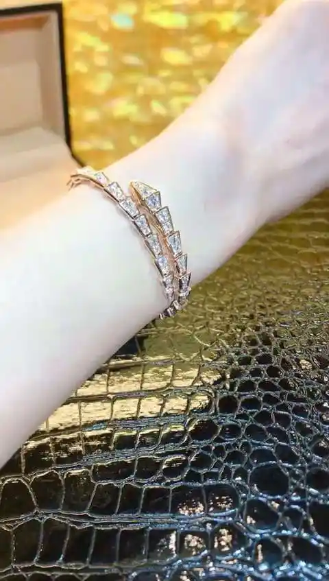 18k真金真钻珠宝宝格丽窄版满天星蛇手镯