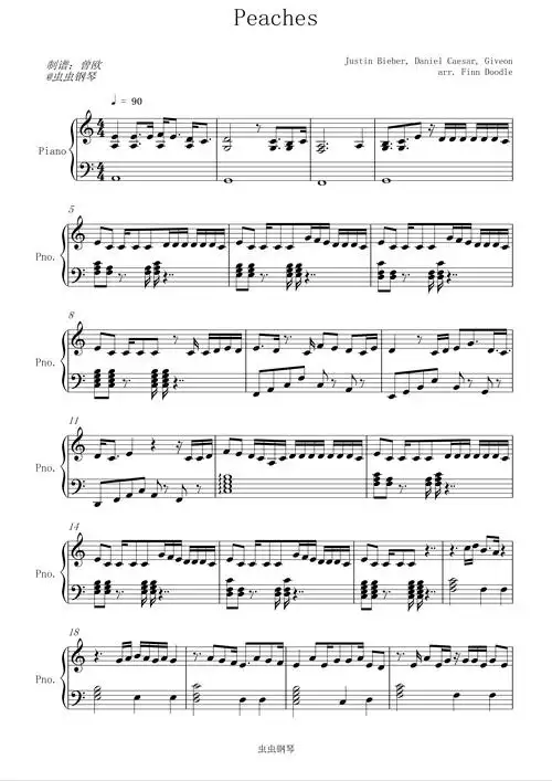 peaches钢琴谱-justin bieber-c调-虫虫钢琴