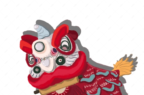 国潮系列中国风手绘舞狮祥云png