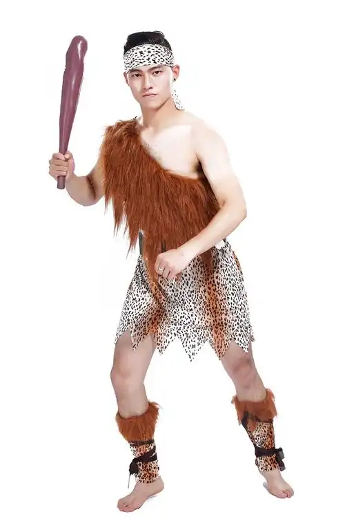 现货万圣节服装cos演出成人男女土著人原始人印第安豹纹野人服装