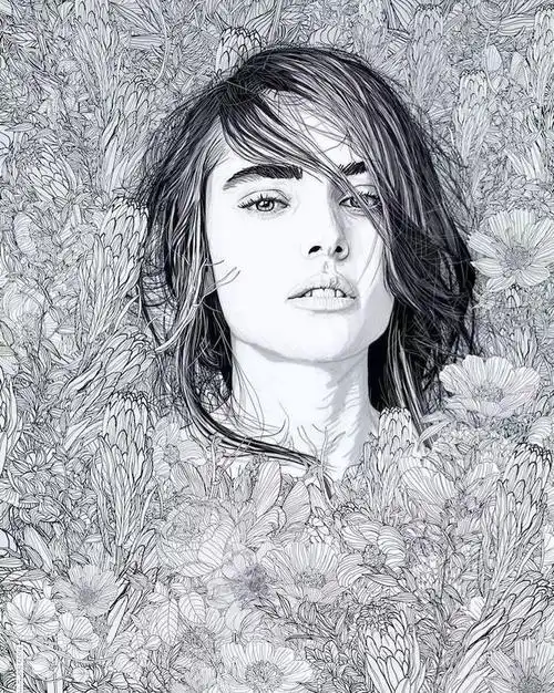 作为绘画基础花卉中的人物格外的美丽用简单的线条画出复杂图案pedro