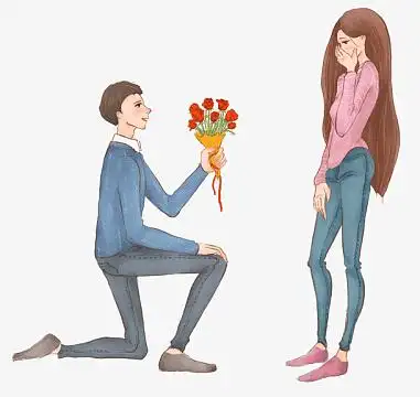 手绘人物插图情侣单膝下跪求婚插