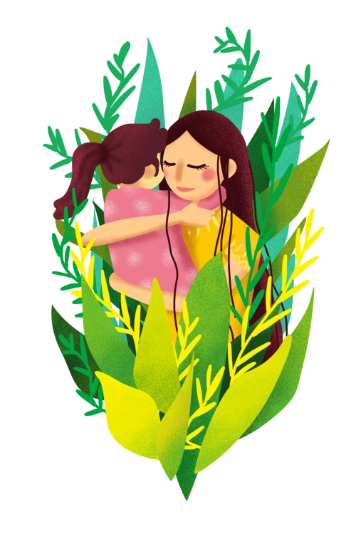 母亲节暖色扁平纹理母亲拥抱孩子png