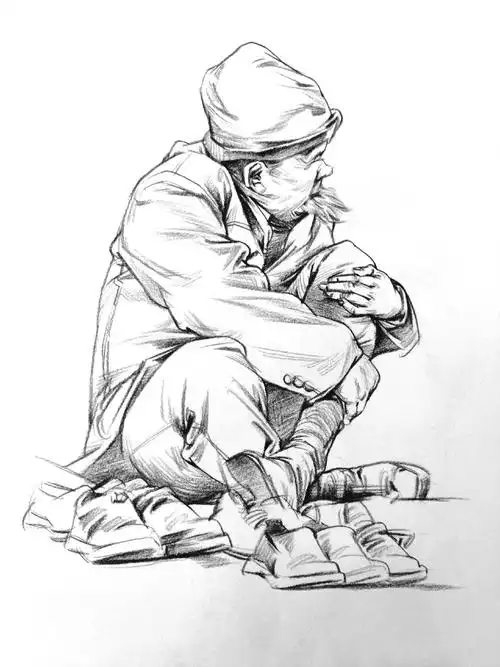 蹲姿速写人物图集15张可做临摹的速写高清图片