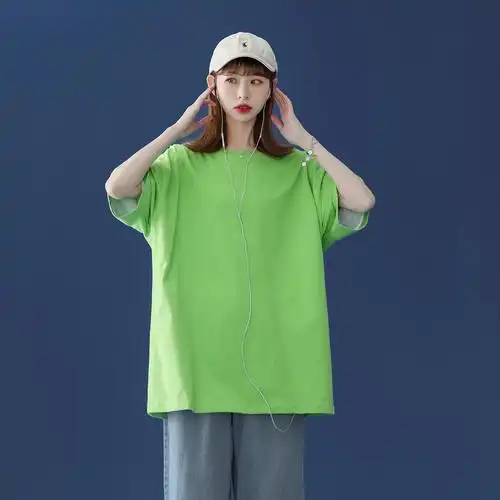 a110--p15 半袖纯色女士t恤宽松短袖百搭学生体恤 100%棉上衣