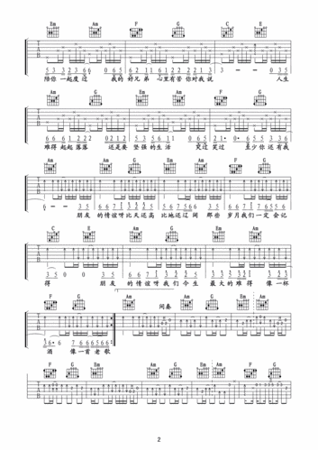 我的好兄弟 吉他 最新修订版 高进 小沈阳 吉他谱 和弦谱,五线谱