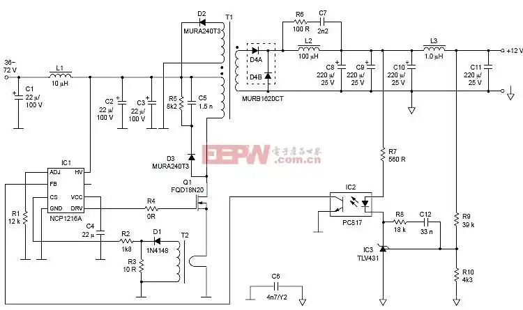 ncp1216应用电路图12v输出电源