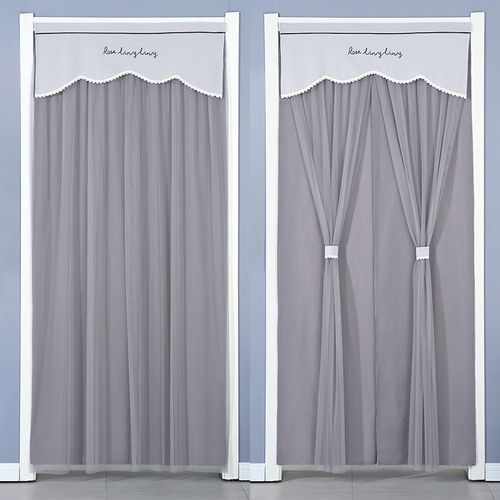 蕾丝飘纱门帘卧室布艺家用夏季防蚊纱帘双层免打孔四季装饰隔断帘