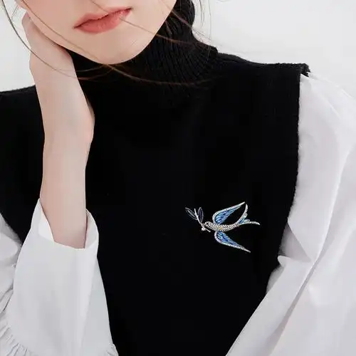 时尚燕子别针大衣毛衣胸花领扣女复古水钻动物胸针釉彩服饰配饰品