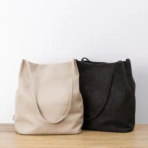 帆布包女麻布小清新亚麻水桶包单肩棉麻包手提布袋原创大容量包包