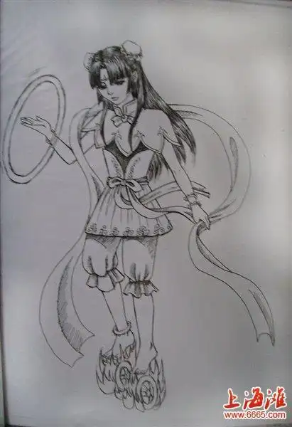 哪吒小龙女简笔画