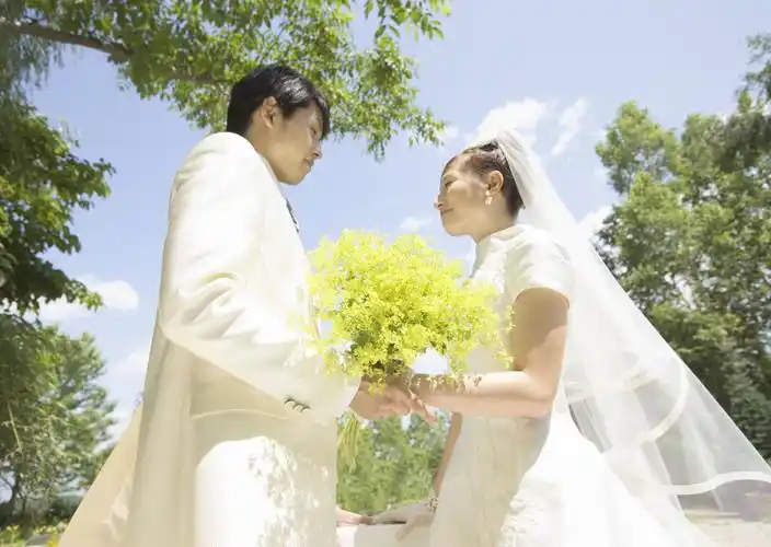 相视的新郎新娘图片素材