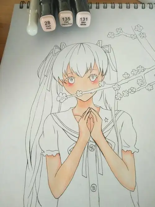 手绘初音未来马克笔上色