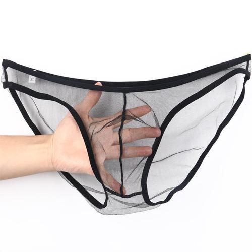 男士三角内裤衩u凸囊袋低腰性感网纱透气全透明速干网纱三角一条装