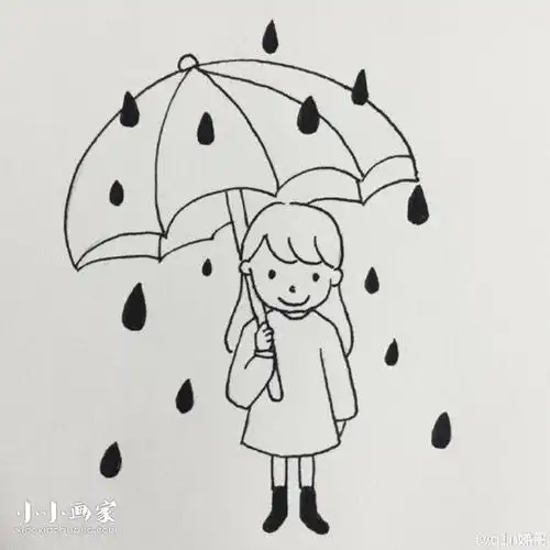雨天打伞的小女孩简笔画画法图片步骤